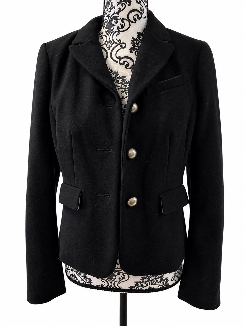 Boden Black Wool Blend Blazer Jacket US 4 UK 8 Polka Dot Lining Tailored